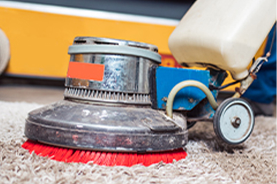 Industrial carpet cleaner scrubbing a rug.